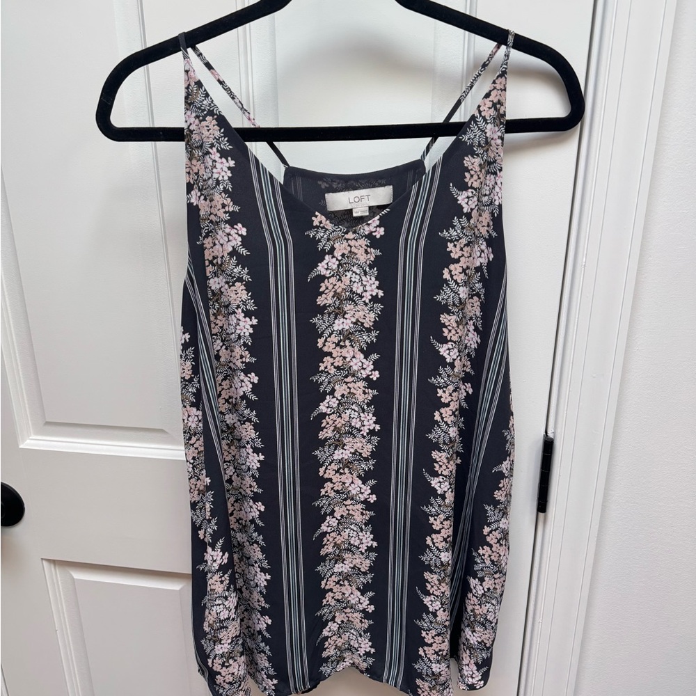 LOFT Floral Stripe Maternity Tank Top - Charcoal and Pink